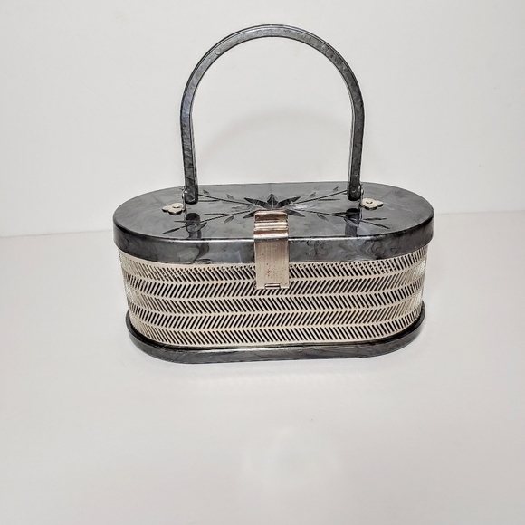 Vintage Handbags - Vintage 50s Lucite Chrome Box Handbag
